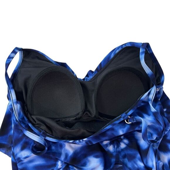 Aqua Green Navy Tie Dye Tiered Tankini Top NWT - Picture 5 of 12